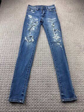 American Eagle Stacked Skinny Distressed Rip Jeans Women Size 28X30 Stretch